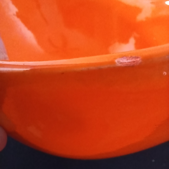 Vintage MCM Chip & Dip Serving Set 1970 Handpainted Ceramic Vibrant Orange 3 Pc - Picture 8 of 13